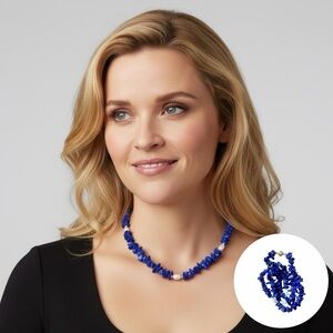 14k Yellow Gold 17” Lapis Lazuli and Pearl Vintage Necklace